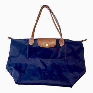 Longchamp Le Pliage Large Tote Bag Purple Amethyst Nylon Leather Trim 18”x11”x8”